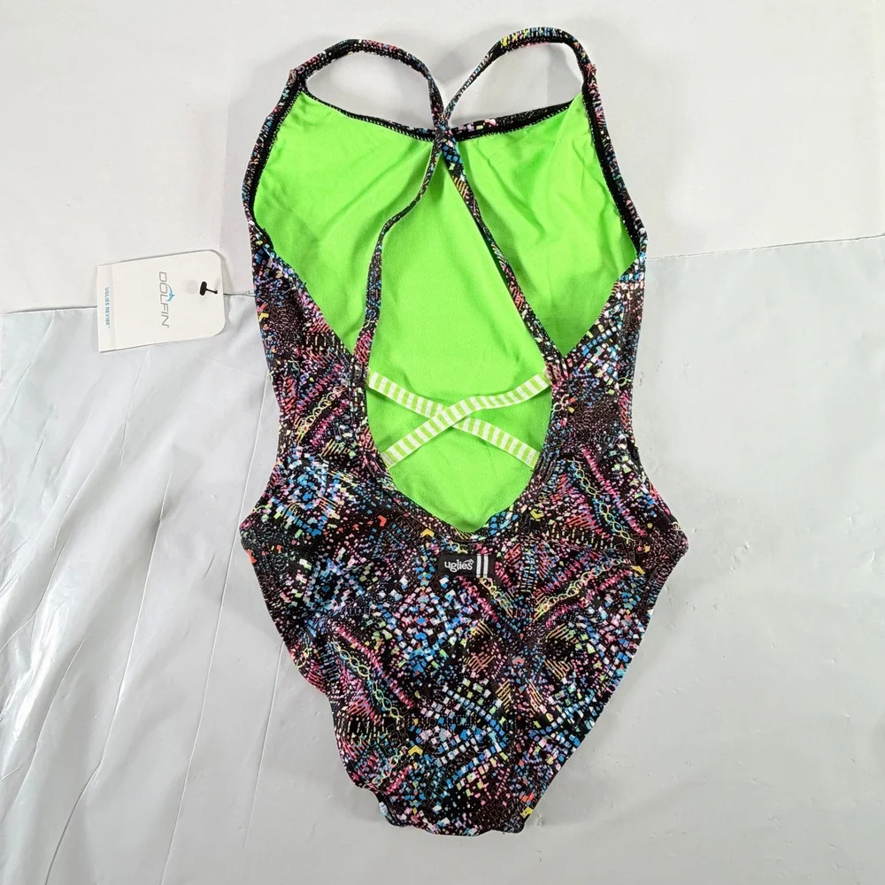 Dolfin Uglies Revibe Star Light Low X-Back One Piece Swimsuit Multi Girls 30 NWT